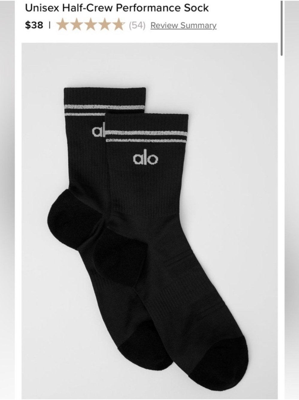 ALO Yoga Black Half-Crew Athletic Socks with White Stripe